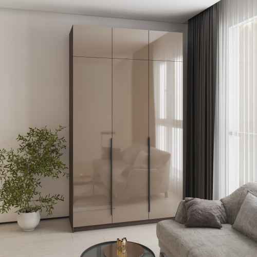 Шафа 3-дверна з антресоллю MebelStar Оскар Gloss BL-B, стандарт 150x52x260 см Дуб рістрето/Латте (MBS-5461)