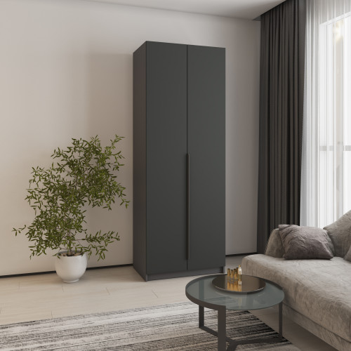 MebelStar 2-door Wardrobe Oscar MDF Ultra Mat BL-B, standard Anthracite/Anthracite, 80x52x220 cm (MBS-5586)