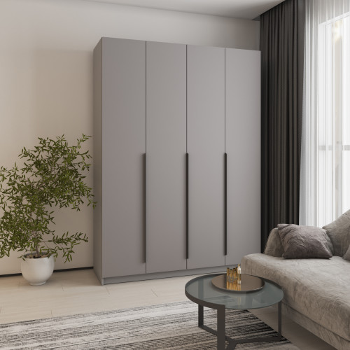 MebelStar 4-door wardrobe Oscar MDF Ultra Mat BL-B, drawer unit Gray mouse/Gray, 160x52x220 cm (MBS-5766)