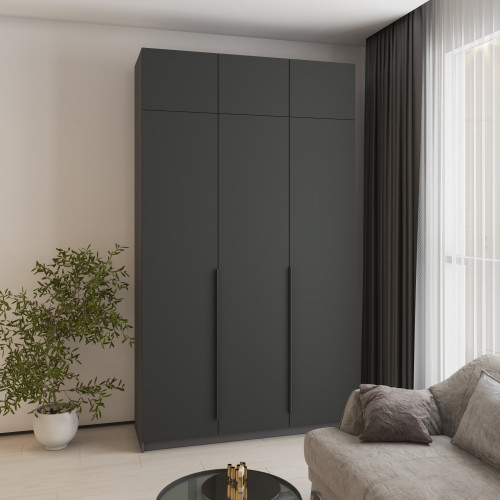 Шкаф 3-дверный с антресолью MebelStar Оскар МДФ Ultra Mat BL-B, стандарт 150x52x260 см Антрацит/Антрацит (MBS-5936)