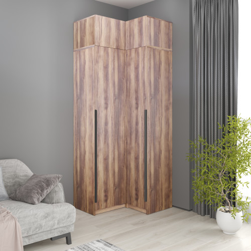 MebelStar Corner wardrobe with mezzanine Oscar chipboard BL-B, additional rod Amber oak, 97x52x260 cm (MBS-6997)