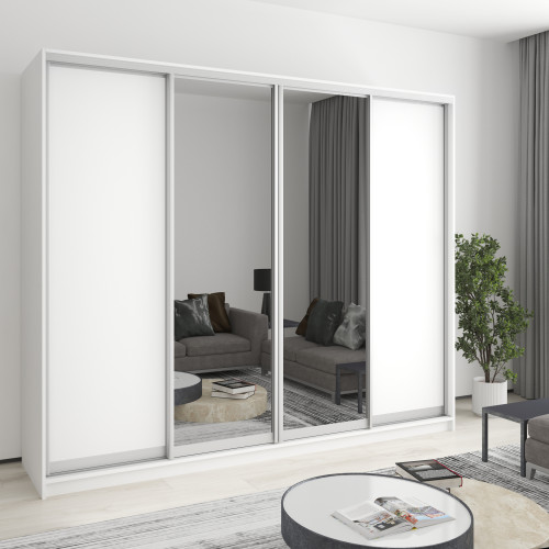 MebelStar Four-door wardrobe Standard AL 2DSP/2 Mirrors Alaska white, 250x45x210 cm (MBS-12266)