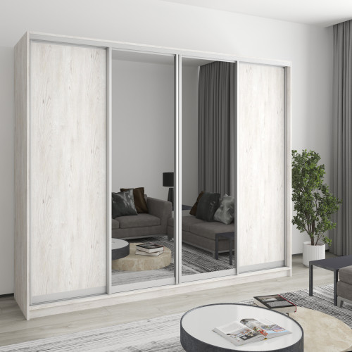 Шкаф-купе четырехдверный MebelStar Стандарт AL 2ДСП/2 Зеркала 250x60x210 см Аляска серый (MBS-12246)