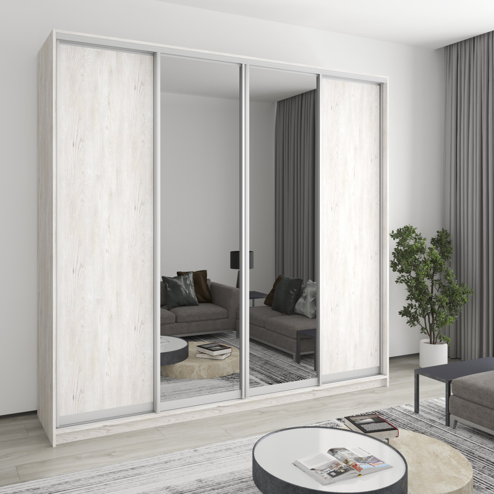Шкаф-купе четырехдверный MebelStar Комбо AL 2ДСП/2 Зеркала 250x60x240 см Аляска серый (MBS-13326)