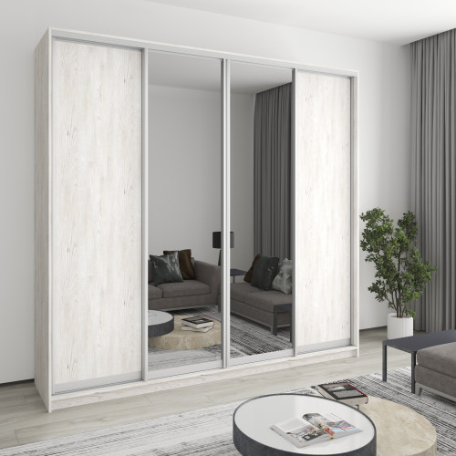Шкаф-купе четырехдверный MebelStar Комбо AL 2ДСП/2 Зеркала 250x60x240 см Аляска серый (MBS-13326)