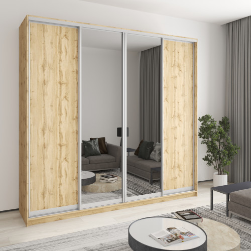Шкаф-купе четырехдверный MebelStar Комбо AL 2ДСП/2 Зеркала 250x45x240 см Дуб тахо (MBS-13386)