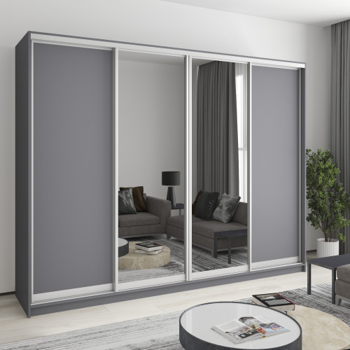 MebelStar Four-door wardrobe Standard AL 2DSP/2 Mirrors Anthracite, 270x60x210 cm (MBS-12256)