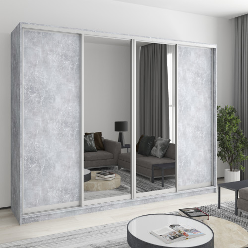 MebelStar Four-door wardrobe Combo AL 2DSP/2 Mirrors Concrete, 270x45x210 cm (MBS-12476)