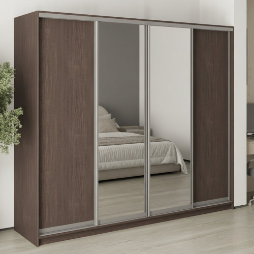 Шкаф-купе четырехдверный MebelStar Стандарт AL 2ДСП/2 Зеркала 250x60x210 см Дуб ристрето (MBS-12286)