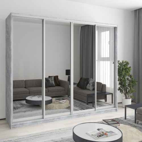 Шкаф-купе четырехдверный MebelStar Комбо AL 4 Зеркала 250x45x210 см Бетон (MBS-12546)