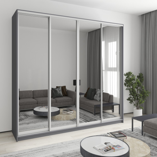 Шафа-купе чотиридверна MebelStar Комбо AL 4 Дзеркала 250x60x240 см Антрацит (MBS-13406)