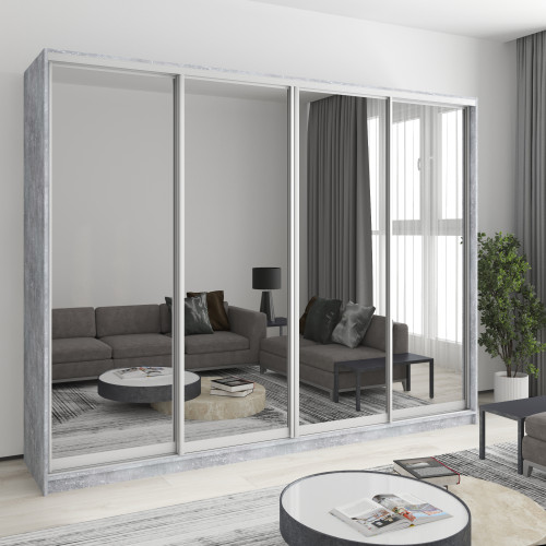 MebelStar Four-door wardrobe Standard AL 4 Mirrors Concrete, 270x60x210 cm (MBS-12336)