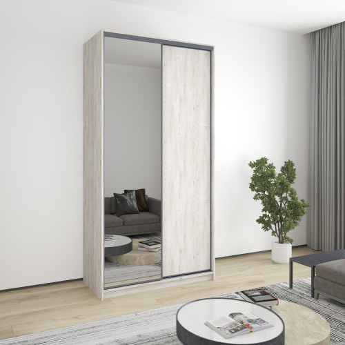 MebelStar Two-door wardrobe Bavaria Chipboard/Mirror Alaska gray, 120x60x240 cm (MBS-4393)