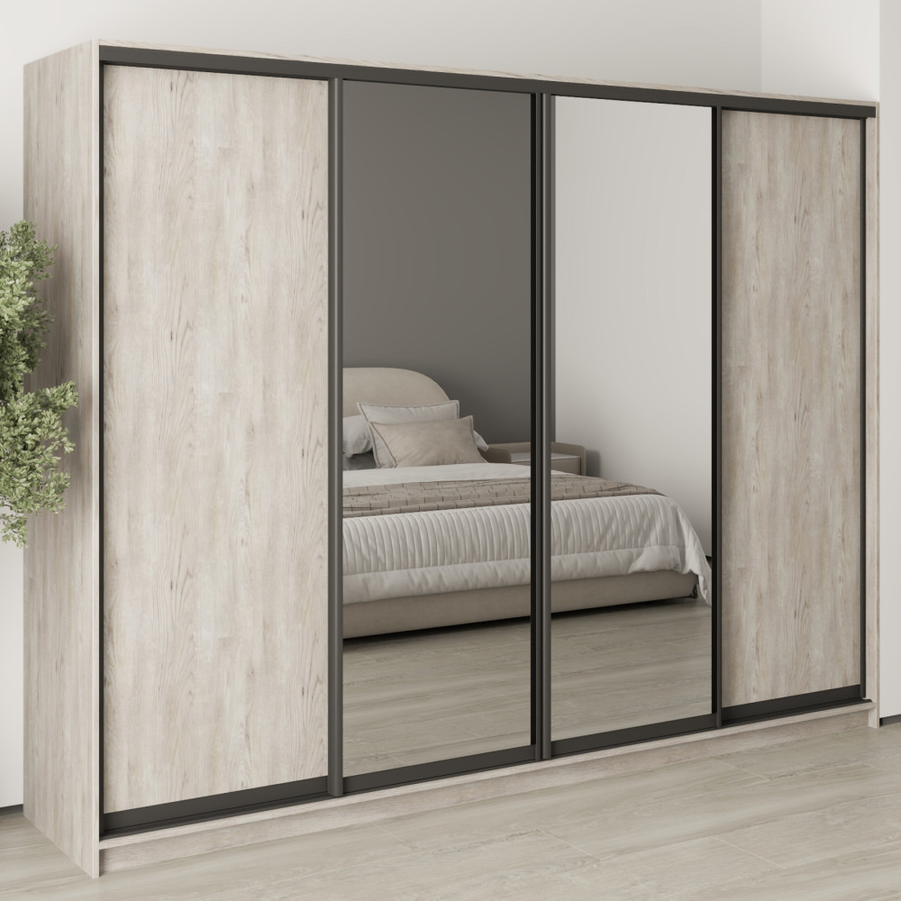 MebelStar Four-door wardrobe Standard BG 2DSP/2 Mirrors Alaska gray, 270x60x210 cm (MBS-11816)