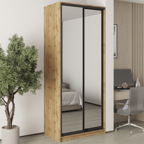 MebelStar Two-door wardrobe Standard BG 2 Mirrors Tahoe Oak, 100x60x240 cm (MBS-10426)