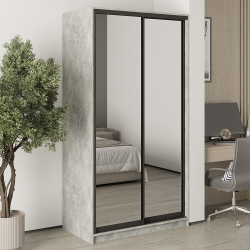 MebelStar Two-door wardrobe Standard BG 2 Mirrors Concrete, 110x45x210 cm (MBS-11156)
