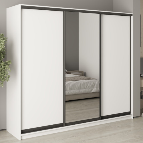MebelStar Three-door wardrobe Uni BG 2DSP/Mirror Alaska white, 240x45x210 cm (MBS-7968)