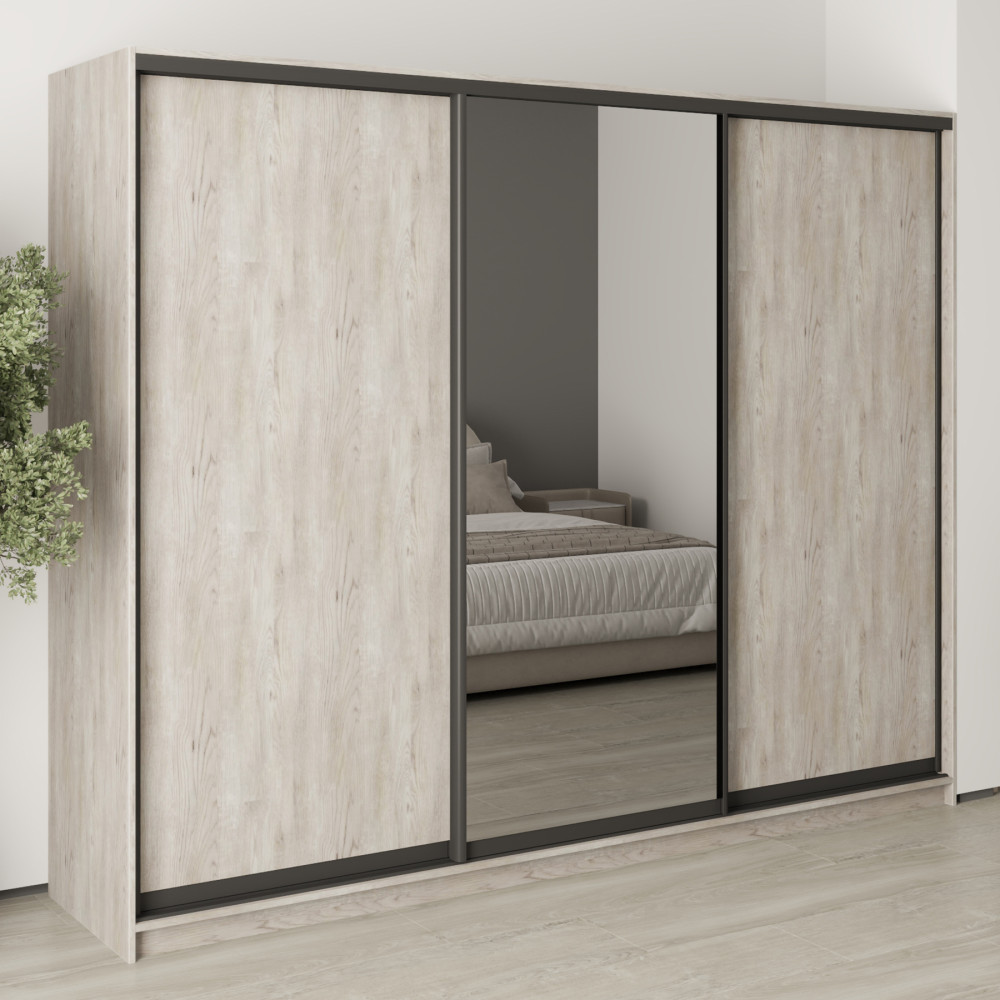 MebelStar Three-door wardrobe Combo BG 2DSP/Mirror Alaska gray, 260x45x210 cm (MBS-9156)