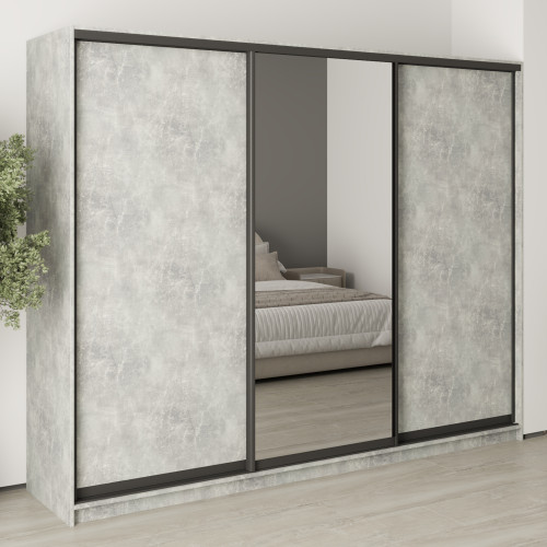 MebelStar Three-door wardrobe Combo BG 2DSP/Mirror Concrete, 260x60x210 cm (MBS-9146)