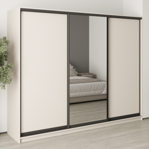Шафа-купе тридверна MebelStar Уні BG 2ДСП/Дзеркало 260x60x210 см Кашемір (MBS-7998)