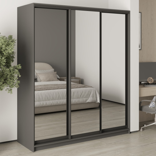 MebelStar Three-door wardrobe Uni BG 3 Mirrors Anthracite, 180x60x210 cm (MBS-8158)
