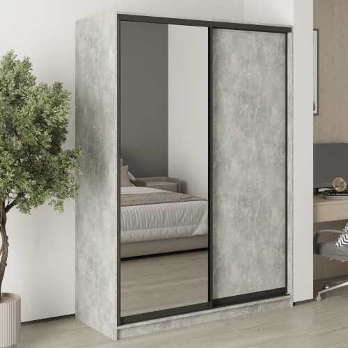 Шкаф-купе двухдверный MebelStar Комбо BG ДСП/Зеркало 150x60x210 см Бетон (MBS-11576)