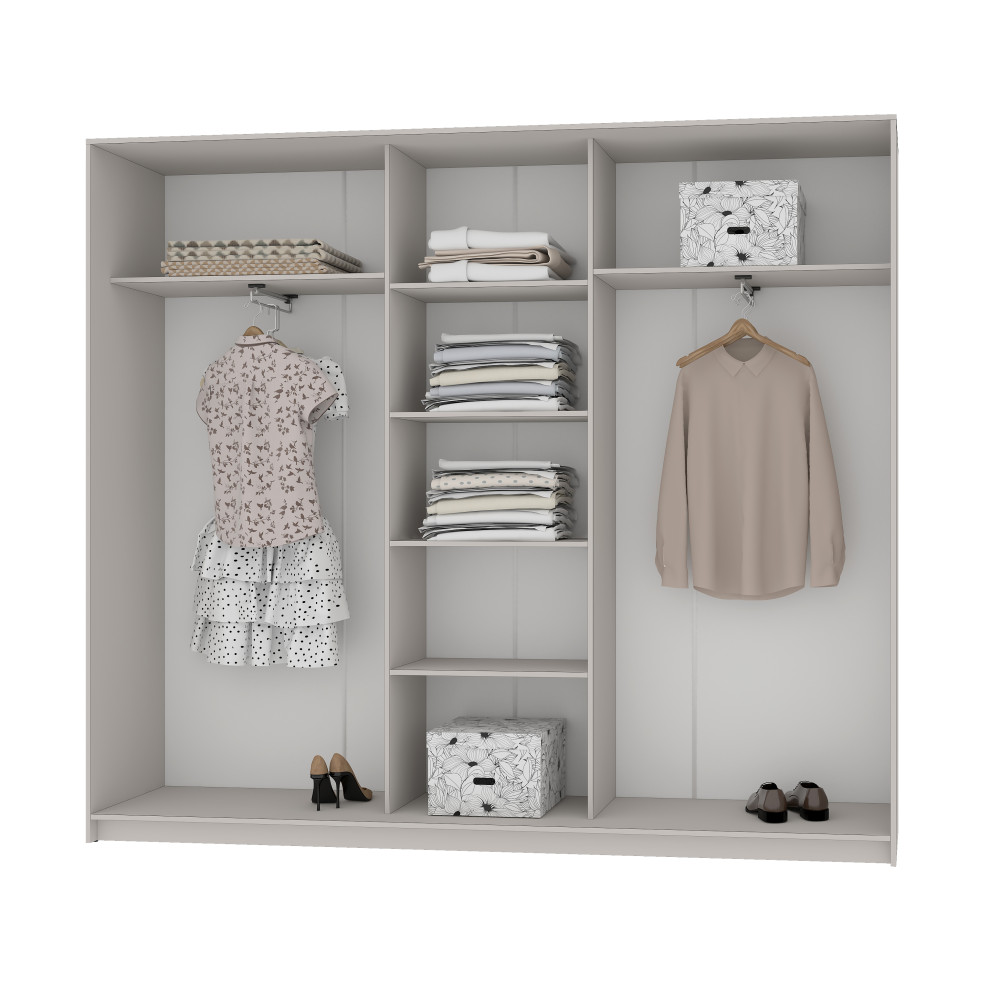MebelStar Three-door wardrobe Uni BG 2DSP/Mirror Alaska gray, 240x45x210 cm (MBS-8008)