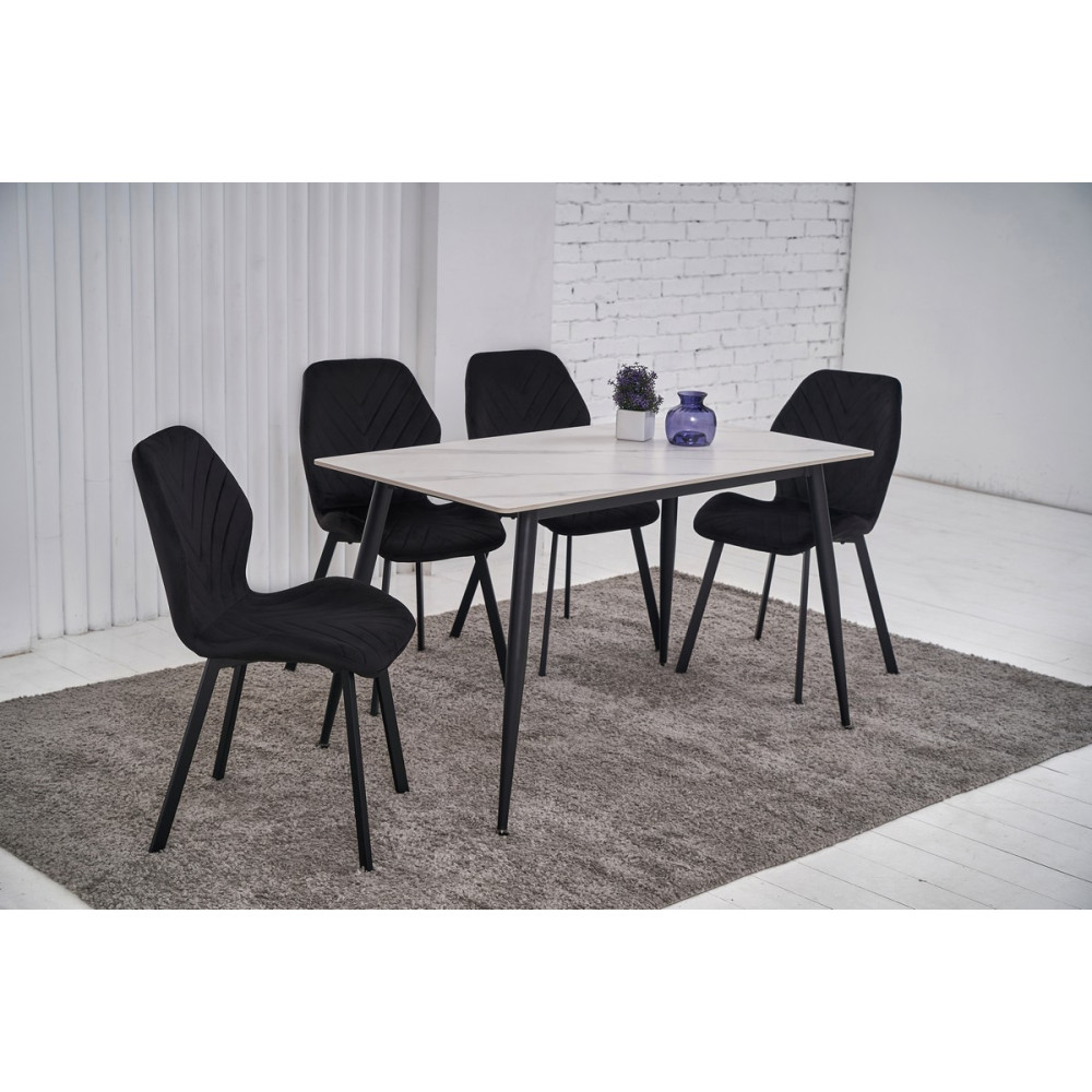 Обеденный керамический стол Vetro TM-100 Белый мрамор/Черный (VTR-1275)