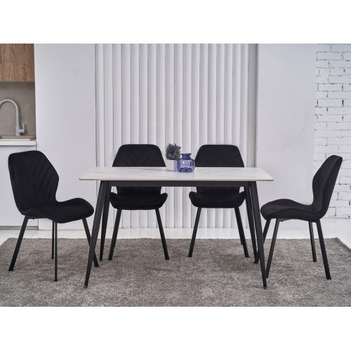 Обеденный керамический стол Vetro TM-100 Белый мрамор/Черный (VTR-1275)