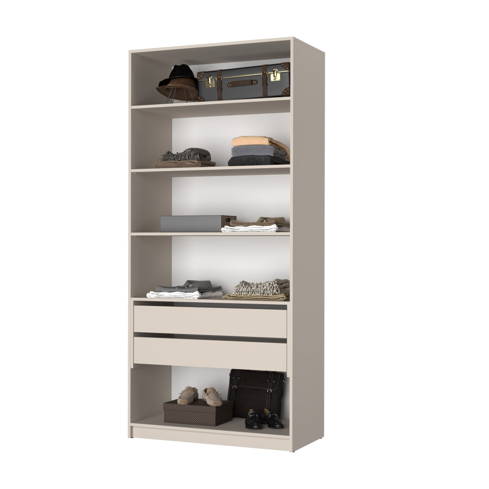 Шкаф 2-дверный с антресолью MebelStar Оскар Gloss BL-B, блок ящиков+полки 100x52x260 см Дуб ристрето/Латте (MBS-5412)