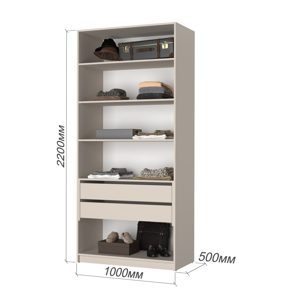 Шкаф 2-дверный с антресолью MebelStar Оскар Gloss BL-B, блок ящиков+полки 100x52x260 см Дуб ристрето/Латте (MBS-5412)