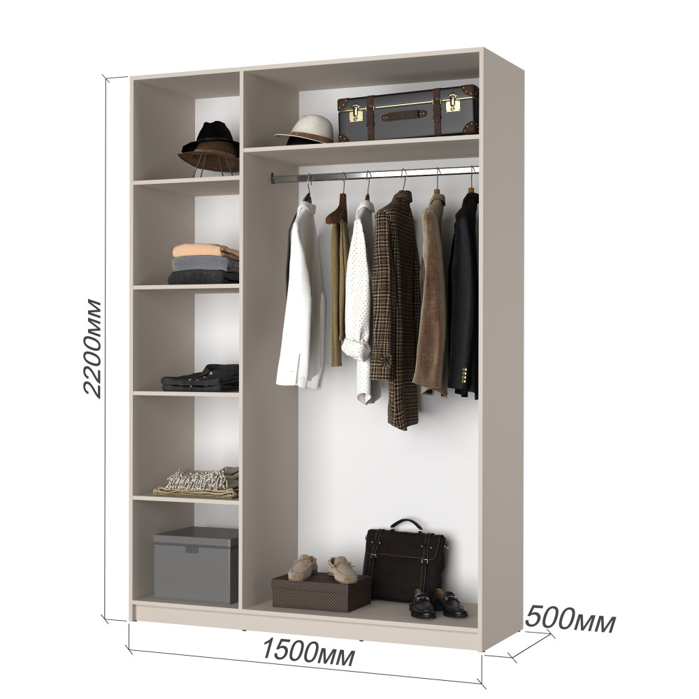 Шкаф 3-дверный с антресолью MebelStar Оскар Gloss BL-B, стандарт 150x52x260 см Кашемир/Кашемир (MBS-5462)