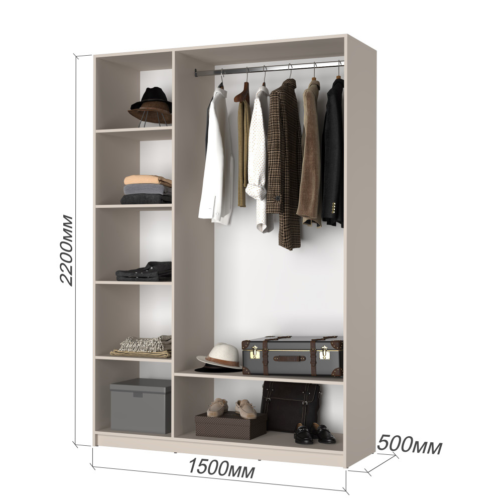 Шкаф 3-дверный с антресолью MebelStar Оскар Gloss BL-B, стандарт 150x52x260 см Кашемир/Кашемир (MBS-5462)