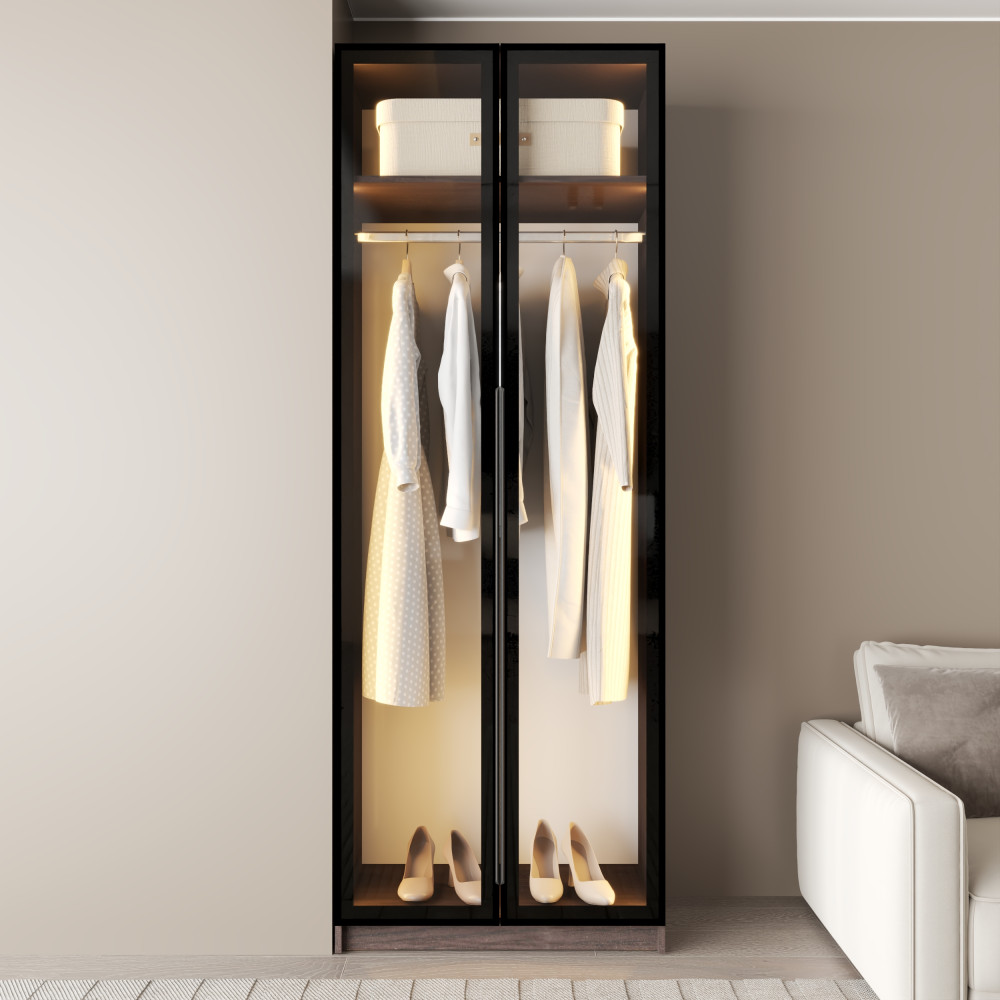 MebelStar 2-door wardrobe Oscar Showcase BL-B with LED lighting, standard Ristreto oak, 80x52x220 cm (MBS-11681)