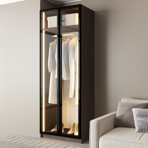 MebelStar 2-door wardrobe Oscar Showcase BL-B with LED lighting, standard Ristreto oak, 80x52x220 cm (MBS-11681)