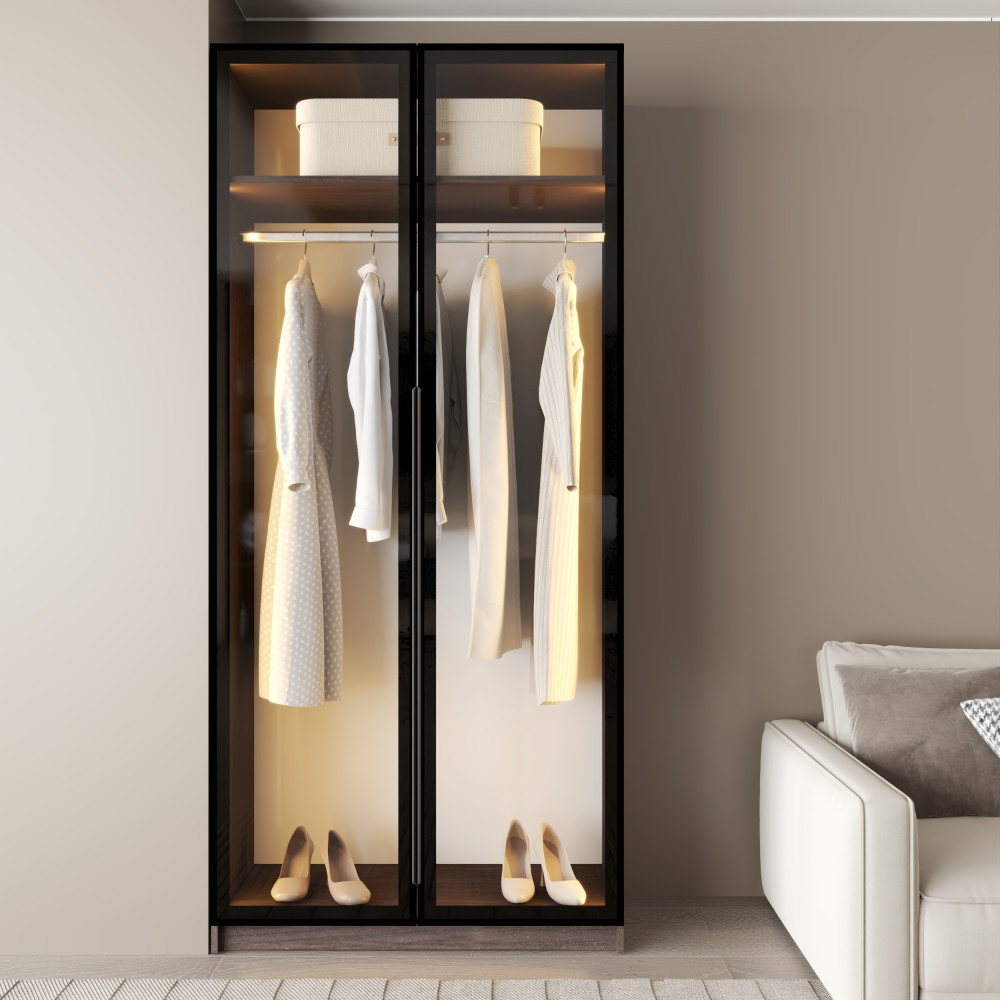 MebelStar 2-door wardrobe Oscar Showcase BL-B with LED lighting, standard Ristreto oak, 100x52x220 cm (MBS-11691)