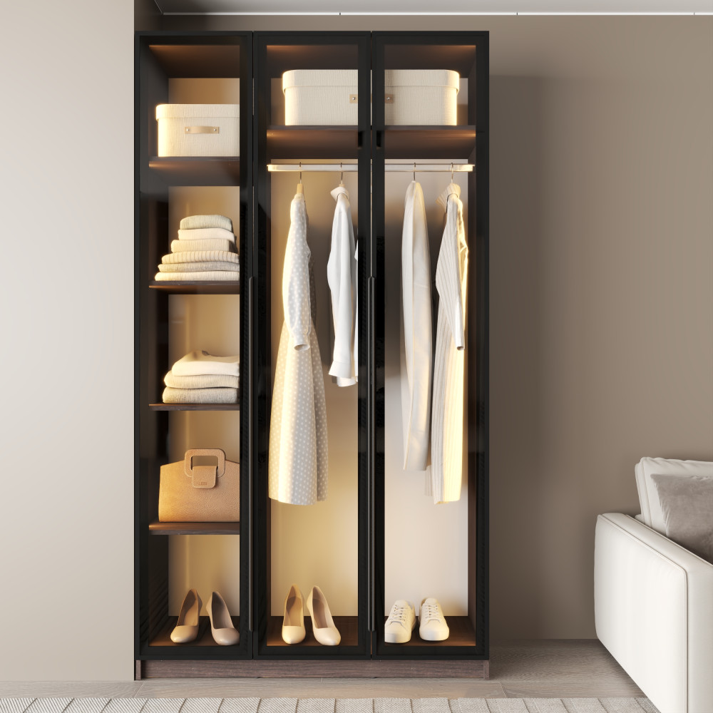MebelStar 3-door wardrobe Oscar Showcase BL-B with LED lighting, standard Ristreto oak, 120x52x220 cm (MBS-11701)