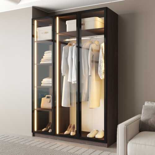 MebelStar 3-door wardrobe Oscar Showcase BL-B with LED lighting, standard Ristreto oak, 150x52x220 cm (MBS-11711)