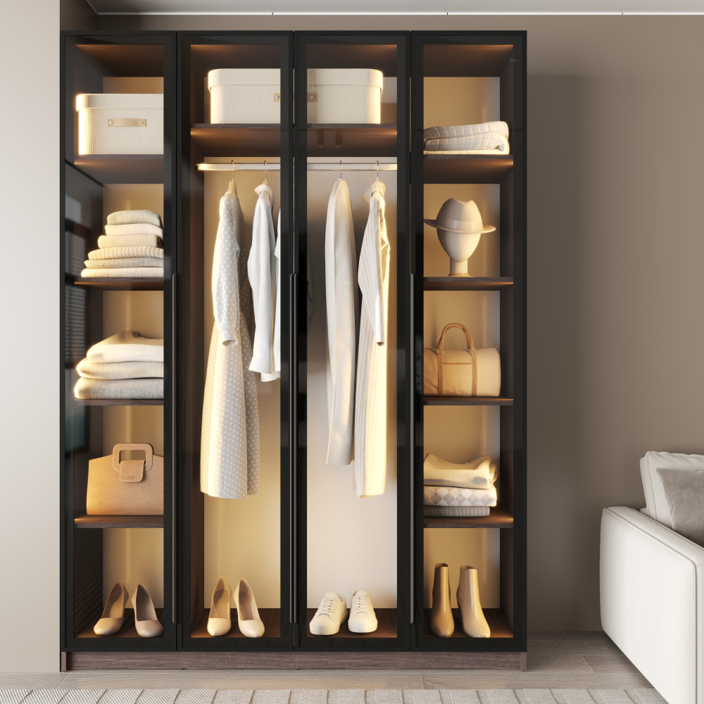 MebelStar 4-door wardrobe Oscar Showcase BL-B with LED lighting, standard Ristreto oak, 160x52x220 cm (MBS-11721)