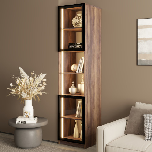 MebelStar Pencil case B with open shelf Oscar Showcase with LED lighting Amber oak, 50x52x220 cm (MBS-13489)