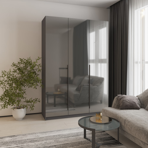 MebelStar 3-door wardrobe Oscar Gloss BL-B, set of shelves Anthracite/Anthracite, 150x52x220 cm (MBS-5236)