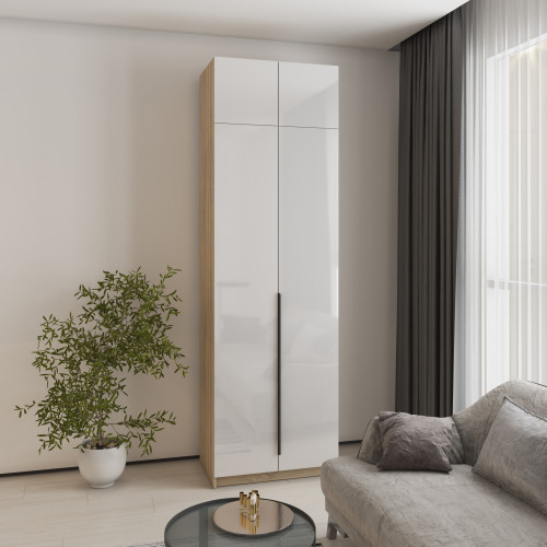 Шкаф 2-дверный с антресолью MebelStar Оскар Gloss BL-B, стандарт 80x52x260 см Дуб сонома/Белый (MBS-5352)