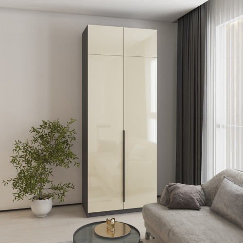 Шкаф 2-дверный с антресолью MebelStar Оскар Gloss BL-B, стандарт 100x52x260 см Антрацит/Альмонд (MBS-5382)