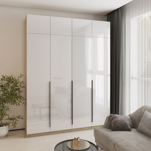 Шкаф 4-дверный с антресолью MebelStar Оскар Gloss BL-B, комплект полок 200x52x260 см Дуб сонома/Белый (MBS-5562)