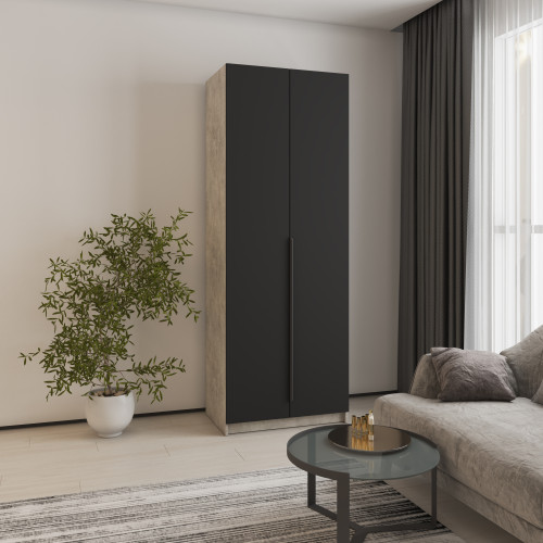 Шкаф 2-дверный MebelStar Оскар МДФ Ultra Mat BL-B, стандарт 80x52x220 см Бетон/Черный (MBS-5587)