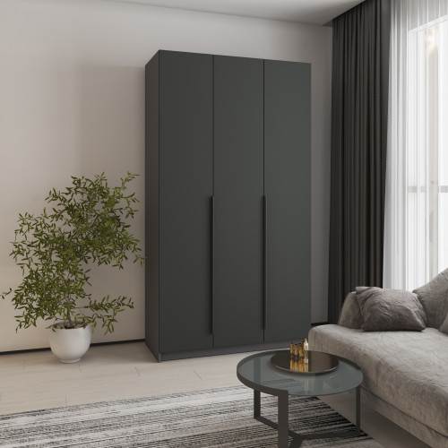 MebelStar 3-door Wardrobe Oscar MDF Ultra Mat BL-B, drawer unit Anthracite/Anthracite, 120x52x220 cm (MBS-5677)