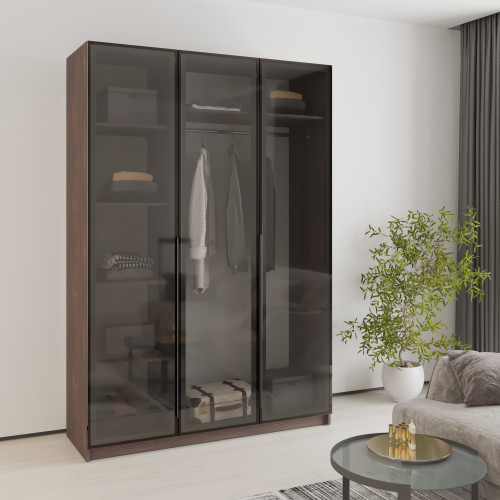 MebelStar 3-door wardrobe Oscar Showcase BL-B, standard Ristreto oak, 150x52x220 cm (MBS-6708)