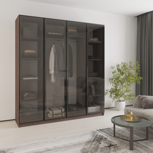 Шкаф 4-дверный MebelStar Оскар Витрина BL-B, стандарт 200x52x220 см Дуб ристрето (MBS-6728)