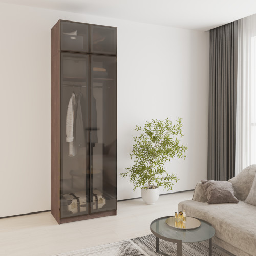 MebelStar 2-door wardrobe with mezzanine Oscar Showcase BL-B, standard Ristreto oak, 80x52x260 cm (MBS-6738)