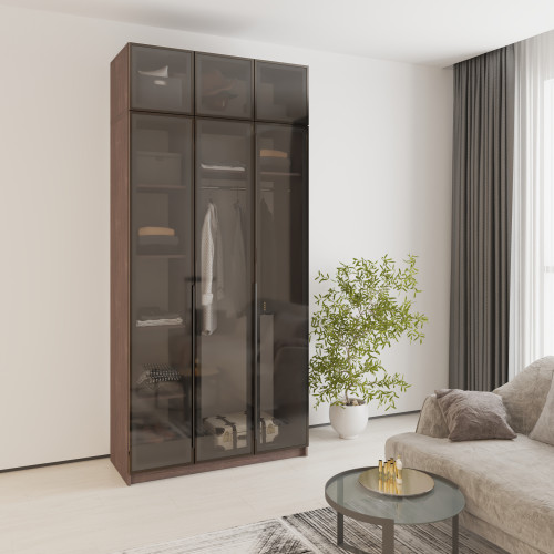 MebelStar 3-door wardrobe with mezzanine Oscar Showcase BL-B, standard Ristreto oak, 120x52x260 cm (MBS-6758)